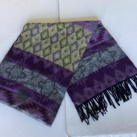 Vintage 100% Cashmere Scarf Made in Germany Hand Woven Purple Black Abstract